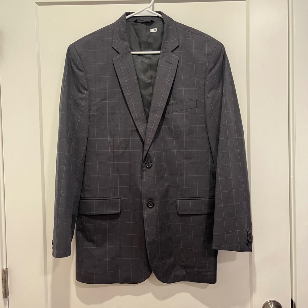 Banana Republic Mens 42 Regular Tailored Fit Blazer Gray Windowpane Plaid Jacket